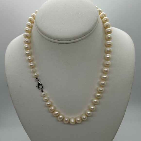 Cultured Pearl Necklace With Sterling Silver Lobster Clasp 18" Freshwater - Picture 4 of 14